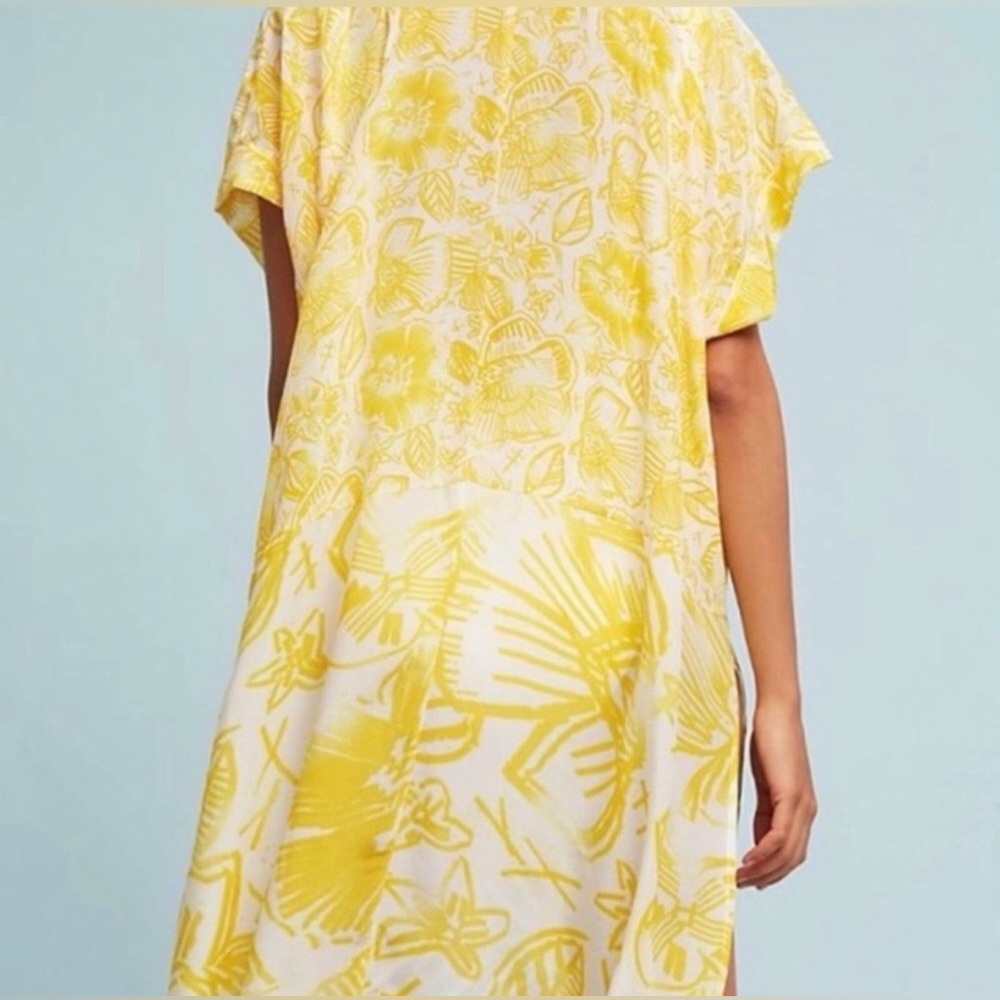 Anthropologie Lilka Nadyia Printed Caftan XS | Yellow Semi Sheer Beach Cover Up - Picture 3 of 15